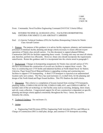 facilities homeporting criteria for nimitz class aircraft carriers
