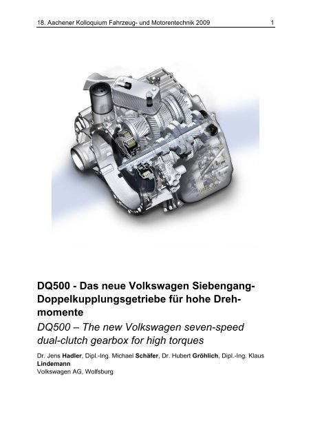 DQ500 - Das neue Volkswagen Siebengang ... - Aachener Kolloquium