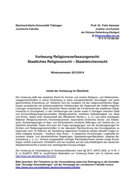 Skript zur Vorlesung "Religionsverfassungsrecht (Staatliches ...