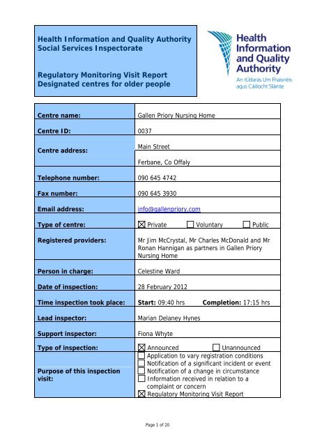 Gallen Priory Nursing Home, 37, inspection report 28 - hiqa.ie