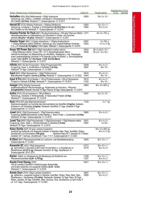 Preisliste 2013 - Wurth Pflanzenschutz