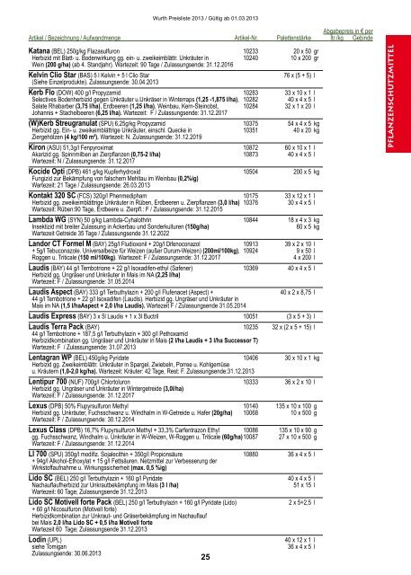 Preisliste 2013 - Wurth Pflanzenschutz