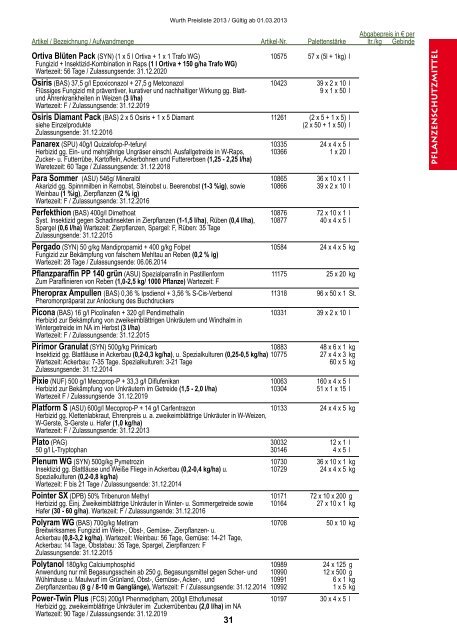 Preisliste 2013 - Wurth Pflanzenschutz