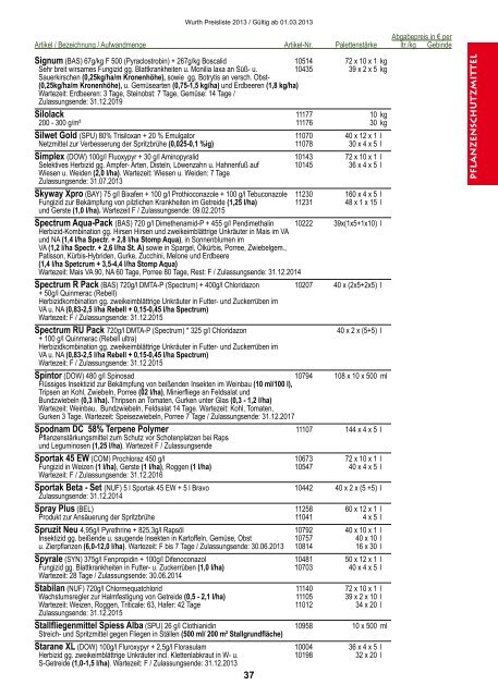 Preisliste 2013 - Wurth Pflanzenschutz