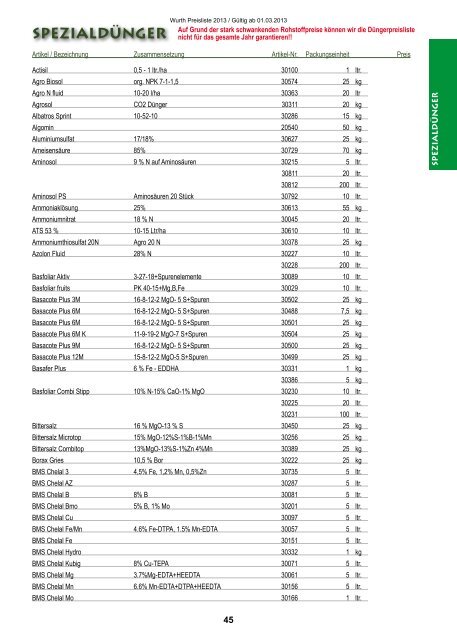 Preisliste 2013 - Wurth Pflanzenschutz