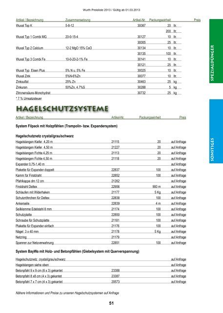 Preisliste 2013 - Wurth Pflanzenschutz