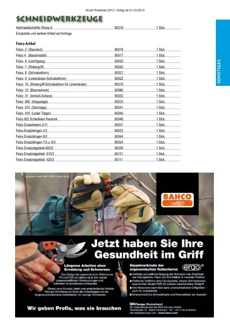 Preisliste 2013 - Wurth Pflanzenschutz