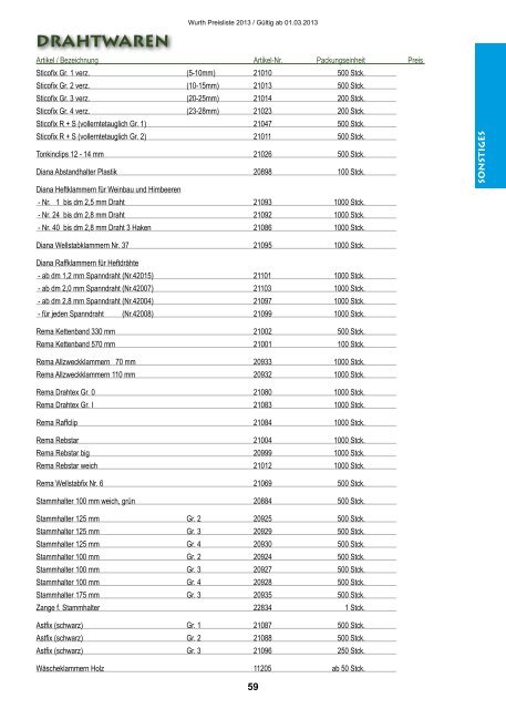 Preisliste 2013 - Wurth Pflanzenschutz