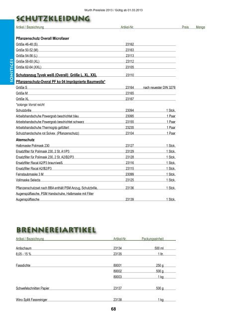 Preisliste 2013 - Wurth Pflanzenschutz