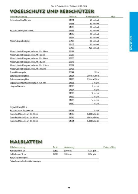 Preisliste 2013 - Wurth Pflanzenschutz