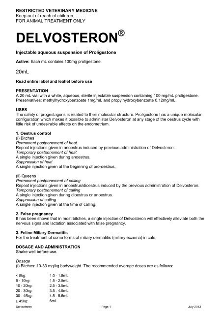 Delvosteron Label - MSD Animal Health