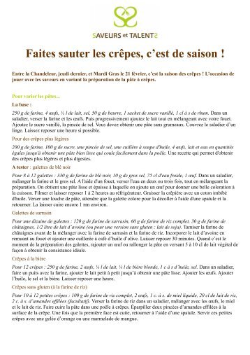 recettes de crêpes - Association Saveurs et Talents