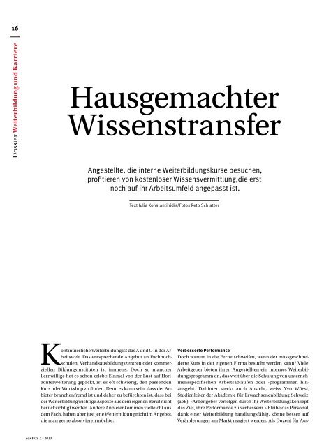 Context Nr. 2 / Februar 2013 - Interne Weiterbildung ... - KV Schweiz