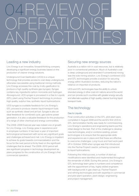 LINC ENERGY LTD // 2009 ANNUAL REPORT