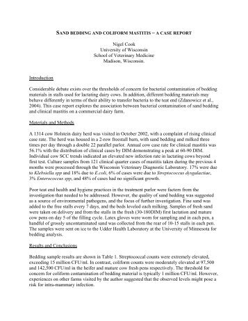 Sand bedding and coliform mastitis - a case report. - University of ...