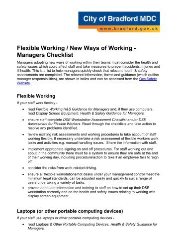 Flexible Working / New Ways of Working - Managers Checklist