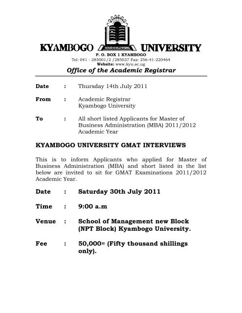 kyambogo university gmat interviews