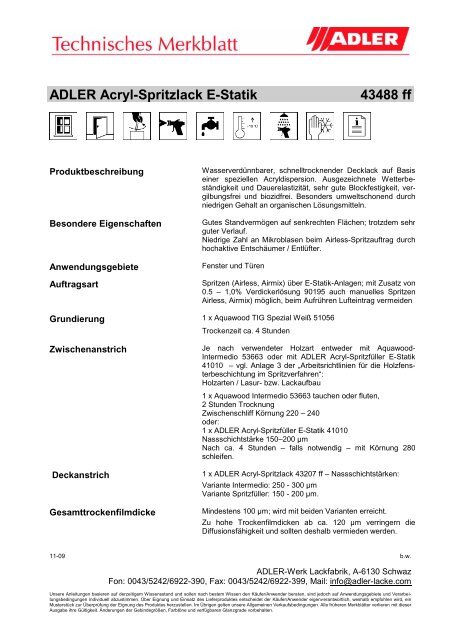 Technisches Merkblatt - ADLER - Lacke