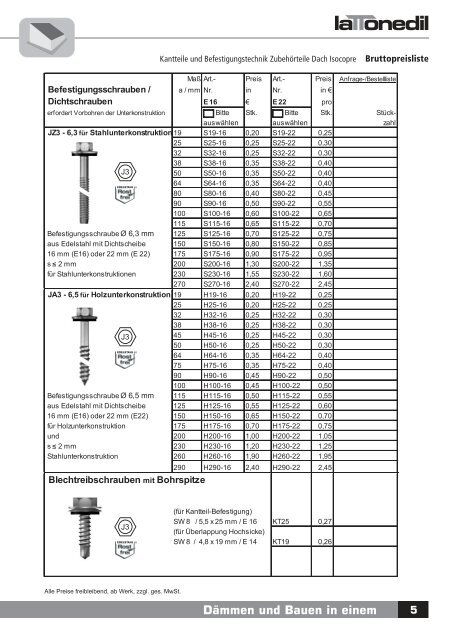 Zubehör-Preisliste - Lattonedil