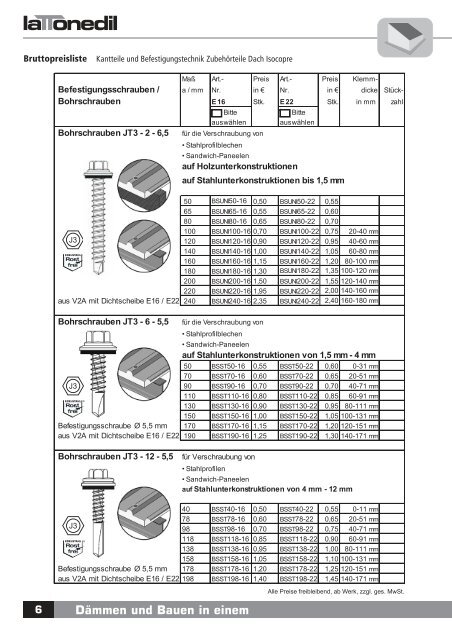 Zubehör-Preisliste - Lattonedil