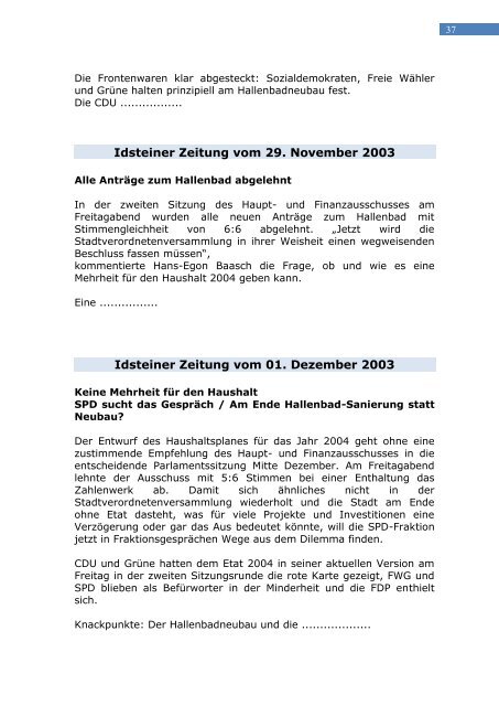Eine Chronologie zum Idsteiner Hallenbad - FWG Idstein