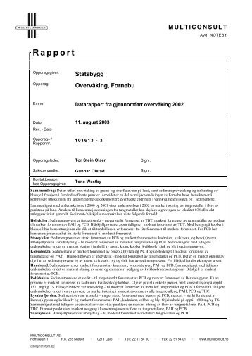 Rapport fra gjennomført overvåking 2002 - Statsbygg