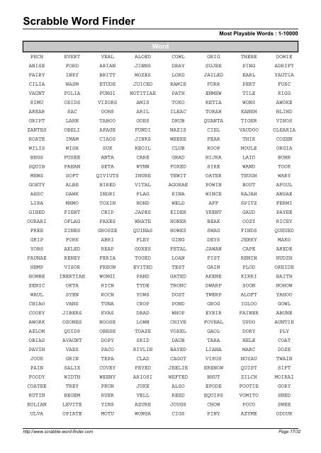 Word List - Scrabble Word Finder