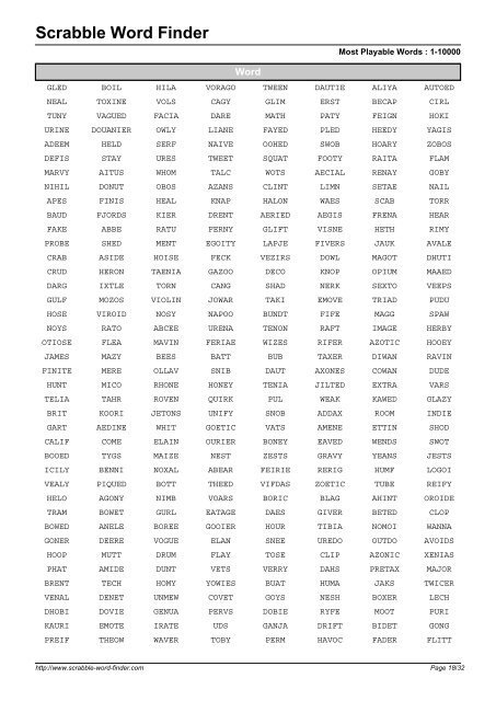 Word List - Scrabble Word Finder