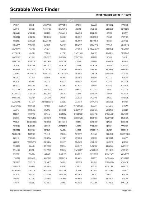 Word List - Scrabble Word Finder