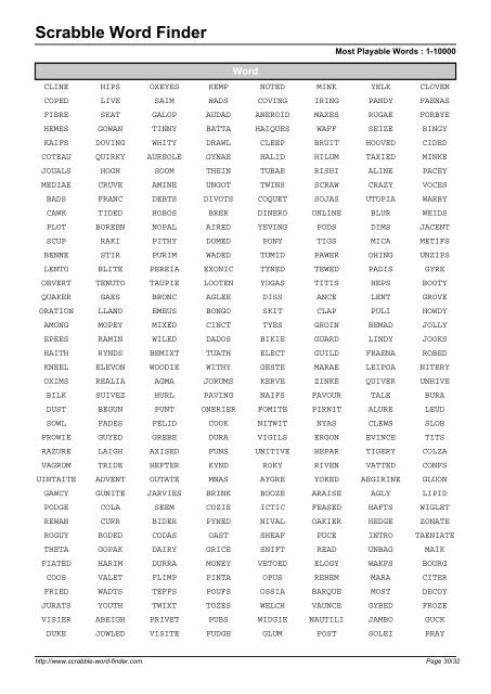 Word List - Scrabble Word Finder