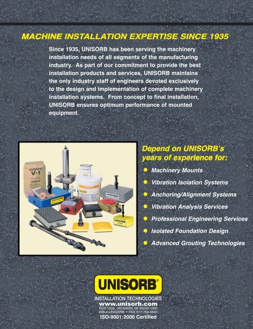 UNISORB General Catalog - Your Equipment Source, Inc.