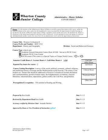 Administrative - Master Syllabus COVER SHEET - Wharton County ...