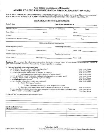 Annual Athletic Pre-Participation Physical Examination Form