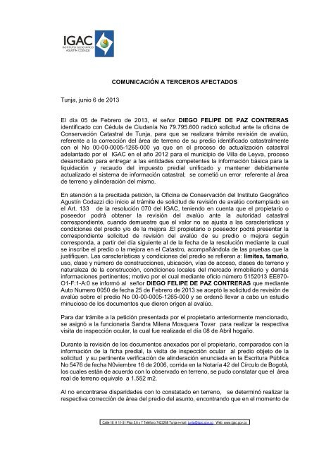 Comunicación a terceros 1 - Instituto Geográfico Agustín Codazzi