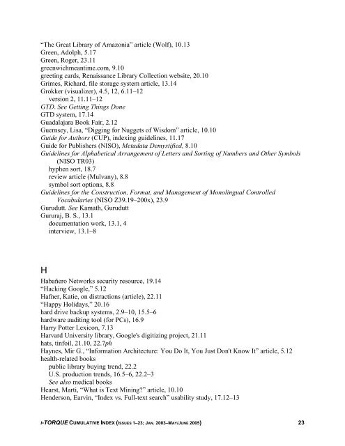 Cumulative i-TORQUE Index - Nancy Mulvany