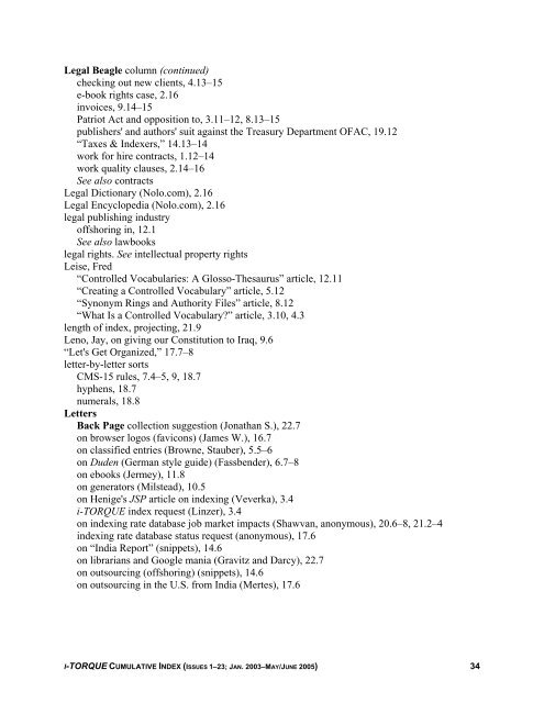 Cumulative i-TORQUE Index - Nancy Mulvany