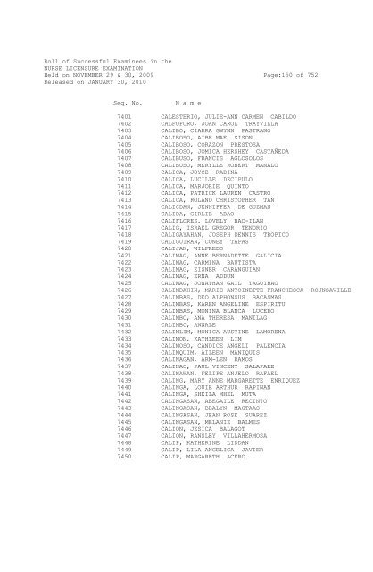 Roll of Successful Examinees in the NURSE ... - aaroncyuntalan