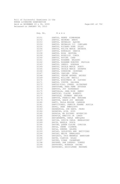 Roll of Successful Examinees in the NURSE ... - aaroncyuntalan