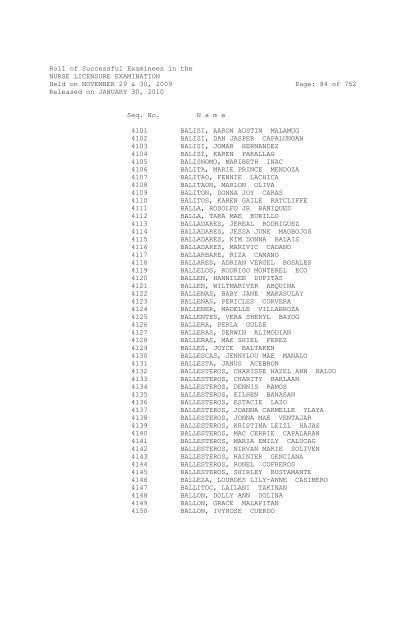 Roll of Successful Examinees in the NURSE ... - aaroncyuntalan