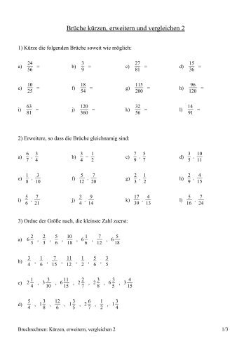 Brüche kürzen, erweitern und vergleichen 2 - Uebungen-mathe.de