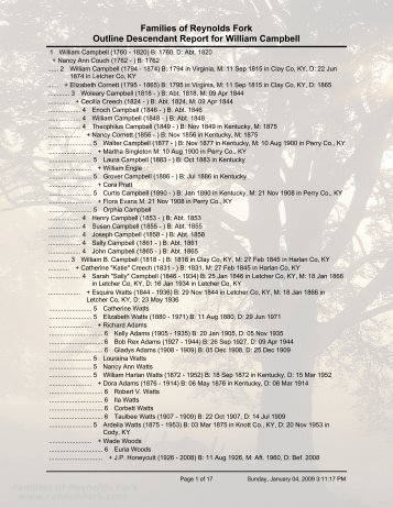 Outline Descendant Report - Families of Reynolds Fork