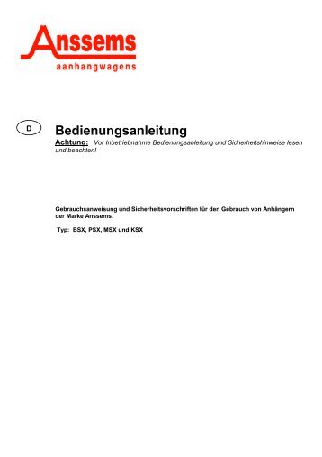 Bedienungsanleitung SX-Line - Anssems