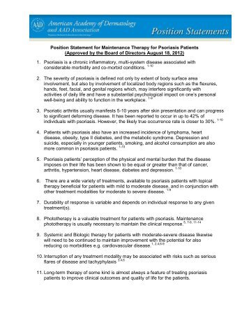 Maintenance of Therapy for Psoriasis Patients