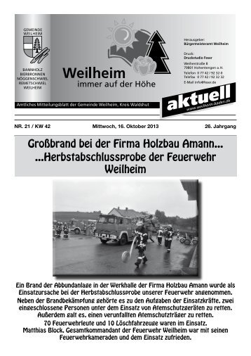 2013 Mitteilungsblatt Nr. 21 - Gemeinde Weilheim / Baden