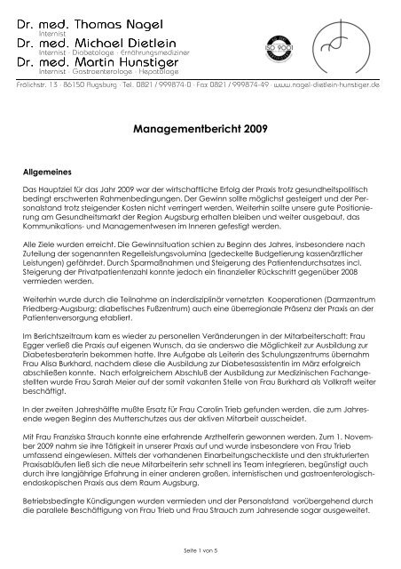 Managementbericht 2009 Praxis Dr Nagel Dr Dietlein Amp Dr