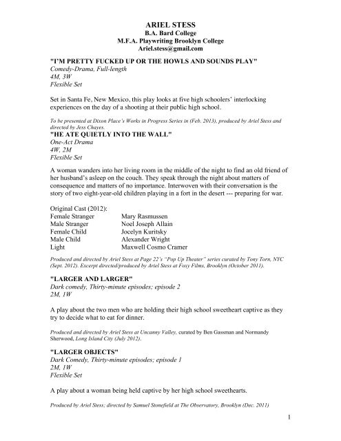 Playwriting Resume - Ariel Stess