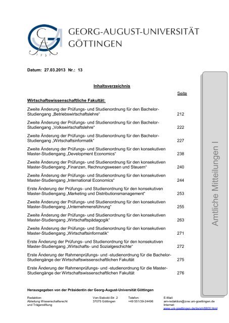 Amtliche Mitteilungen I Ausgabe 13 - Georg-August-Universität ...