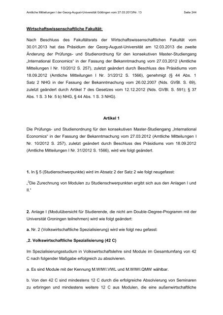 Amtliche Mitteilungen I Ausgabe 13 - Georg-August-Universität ...