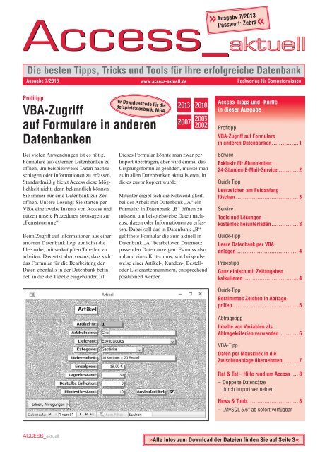 VBA-Zugriff auf Formulare in anderen Datenbanken - Access@Work