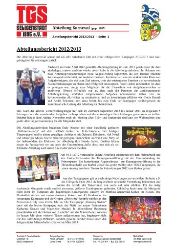Bericht 2012/2013 - Männerballett der TGS Seligenstadt